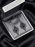 kurgaatelier 925 sterling silver gothic cathedral drop earrings presented in a luxury wax-sealed presentation box for dark academia jewelry gift