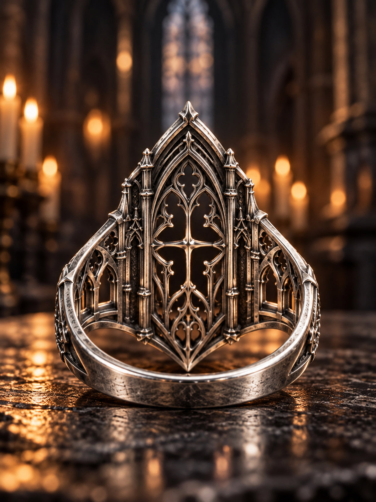 Back and Side Profile of Solid 925 Sterling Silver Gothic Band