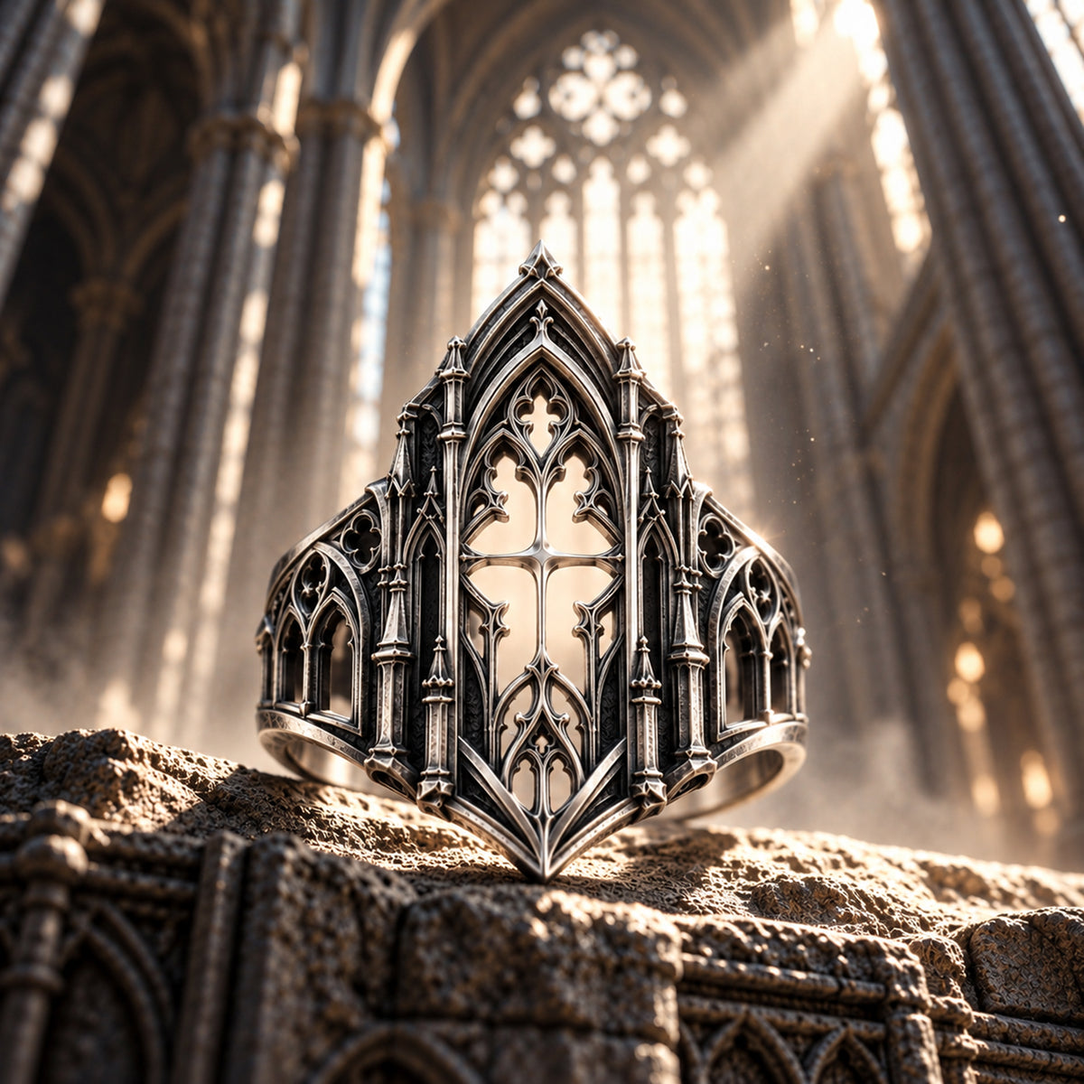 Gothic Cathedral Architecture Ring Illuminated by Sacred Sunlight