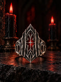 Gothic Cathedral Architecture Ring in 925 Sterling Silver with Candlelight Background