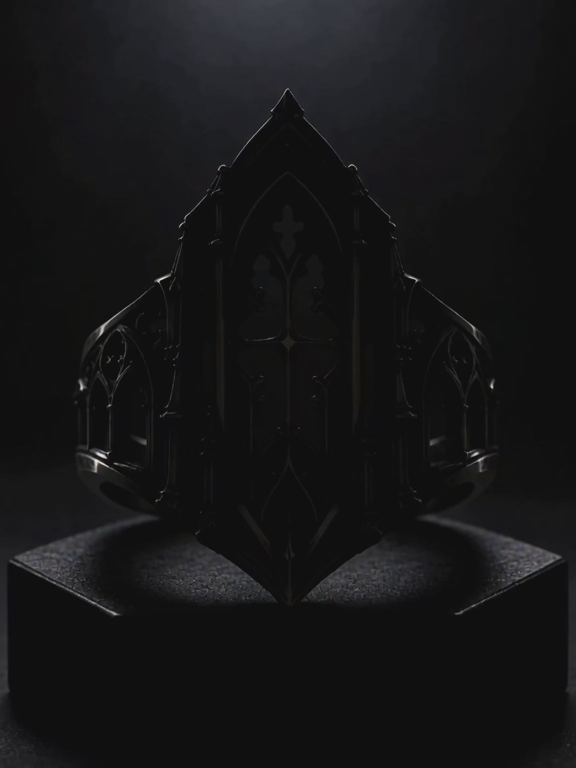 360 Degree Rotating Video Showcase of Gothic Cathedral Cross Ring